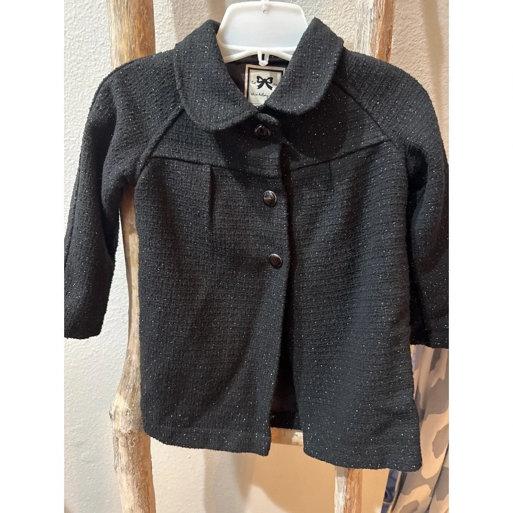 GYMBOREE PARTY PLAID BLACK SPARKLE DRESSY COAT‎ JACKET Size 2T/3T